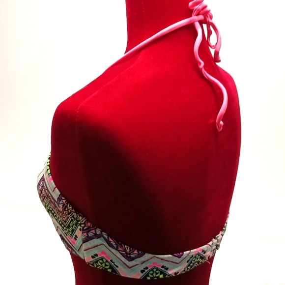 Breaking Waves Multicolor ruched halter Bikini Top junior sz M swimwear - Picture 5 of 11